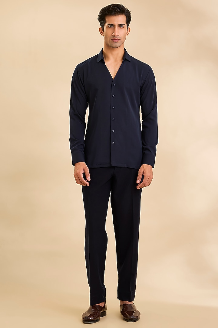 Blue Silk Velvet Indowestern Set by Amit Behki at Pernia's Pop Up Shop
