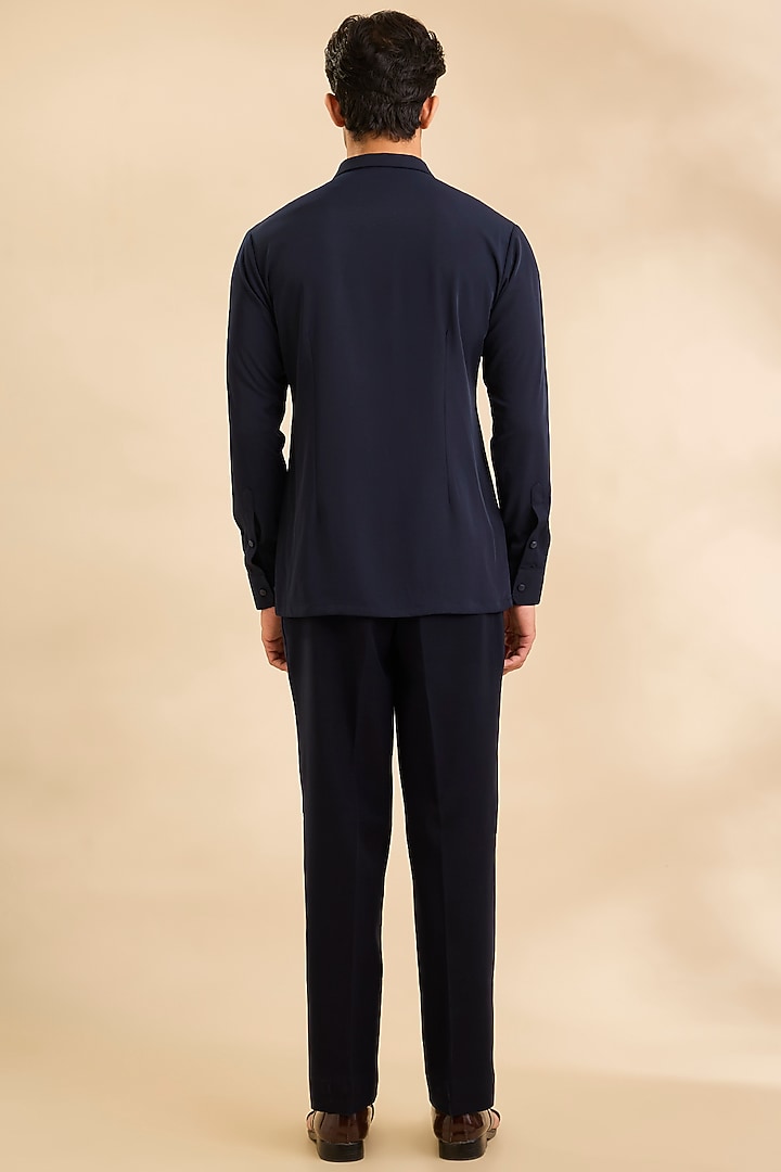 Blue Silk Velvet Indowestern Set by Amit Behki at Pernia's Pop Up Shop