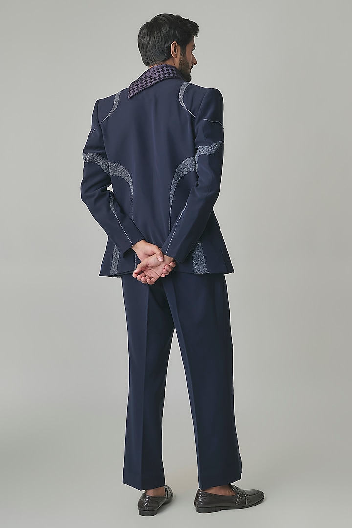 Blue Italian Fabric Hand Embroidered Groom Indowestern Set by Amit Behki at Pernia's Pop Up Shop
