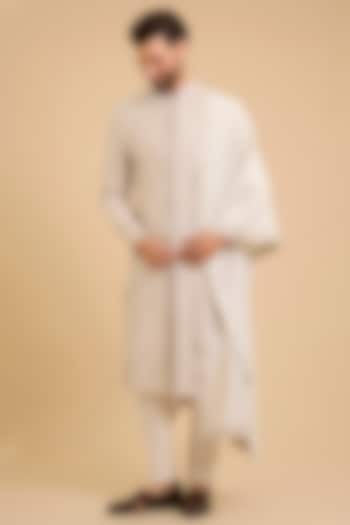 Light Grey Silk Groom Sherwani Set by Amit Behki at Pernia's Pop Up Shop