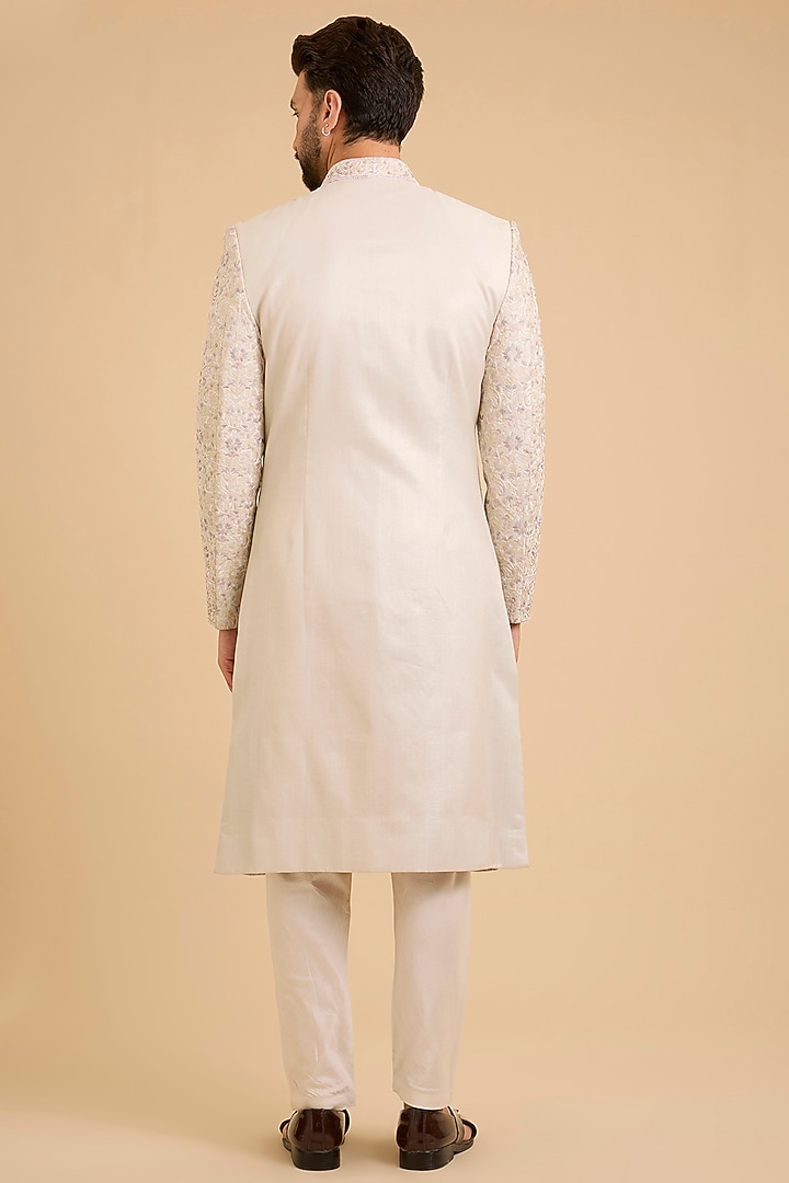 Light Grey Silk Groom Sherwani Set by Amit Behki at Pernia's Pop Up Shop