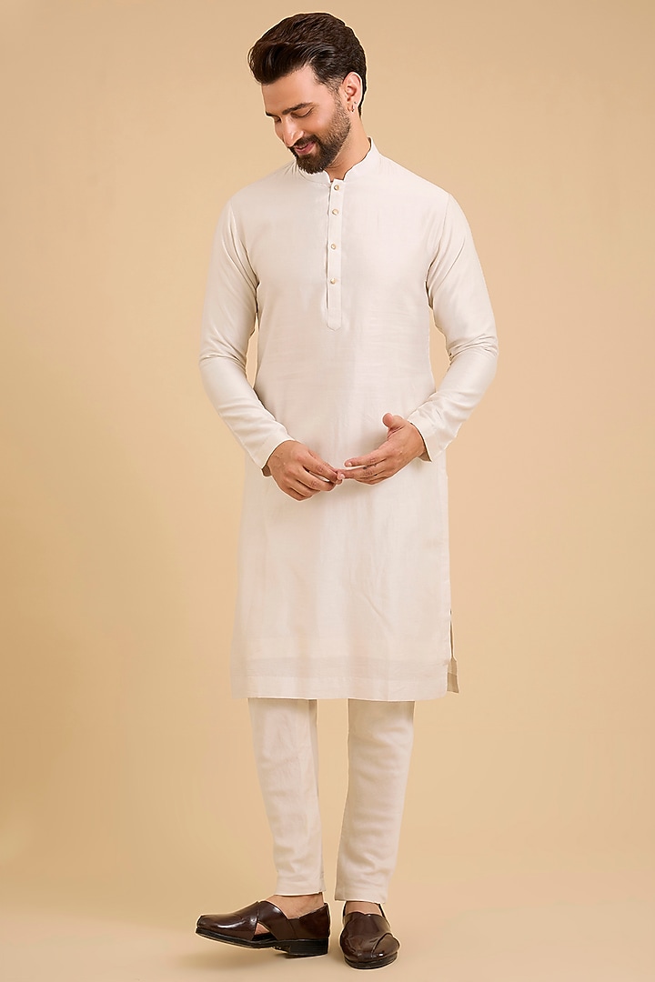 Light Grey Silk Groom Sherwani Set by Amit Behki at Pernia's Pop Up Shop