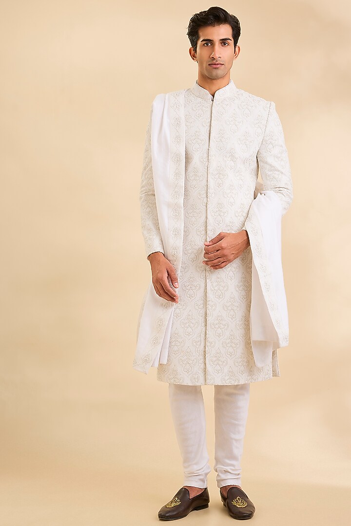 Light Beige Silk Groom Sherwani Set by Amit Behki at Pernia's Pop Up Shop