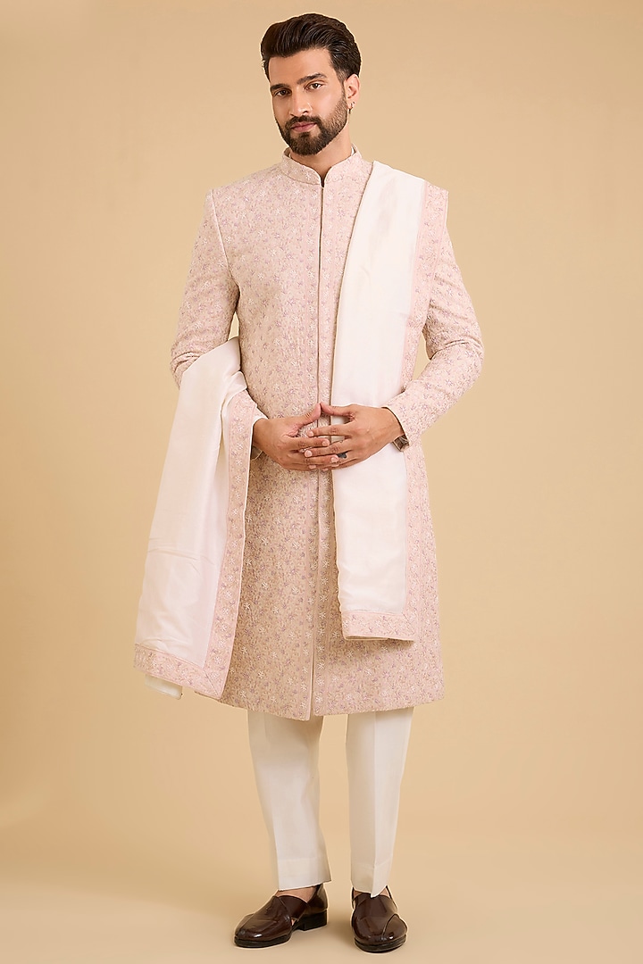 Light Pink Silk Groom Sherwani Set by Amit Behki at Pernia's Pop Up Shop