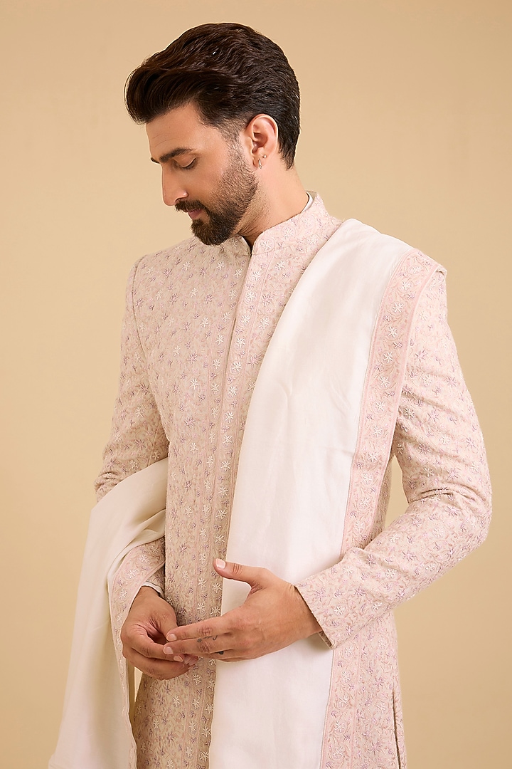 Light Pink Silk Groom Sherwani Set by Amit Behki at Pernia's Pop Up Shop