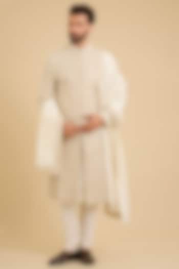 Champagne Gold Silk Groom Sherwani Set by Amit Behki at Pernia's Pop Up Shop