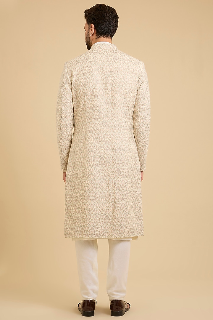 Champagne Gold Silk Groom Sherwani Set by Amit Behki at Pernia's Pop Up Shop