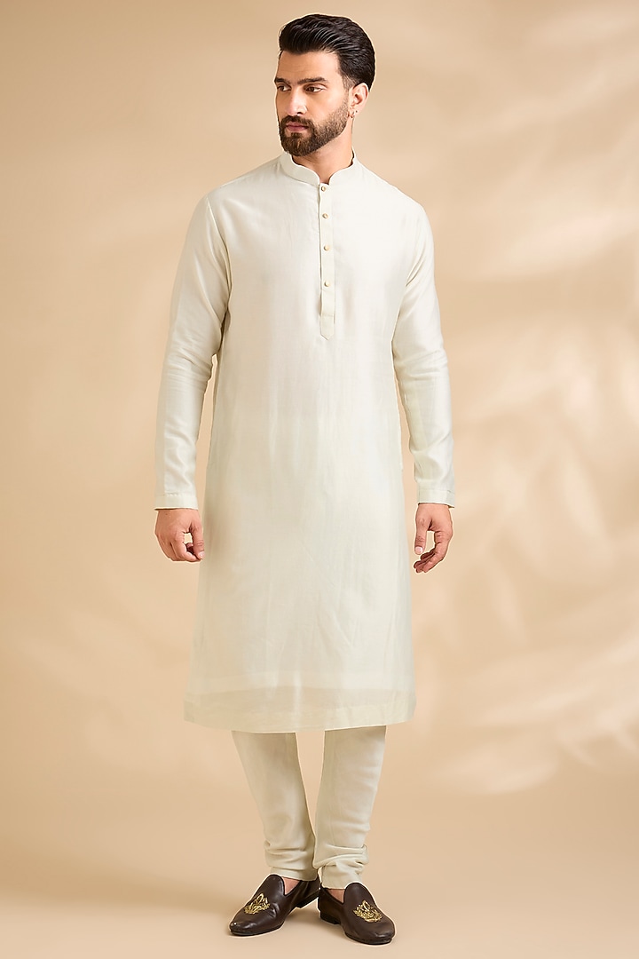 Beige Raw Silk Embroidered Groom Sherwani Set by Amit Behki at Pernia's Pop Up Shop