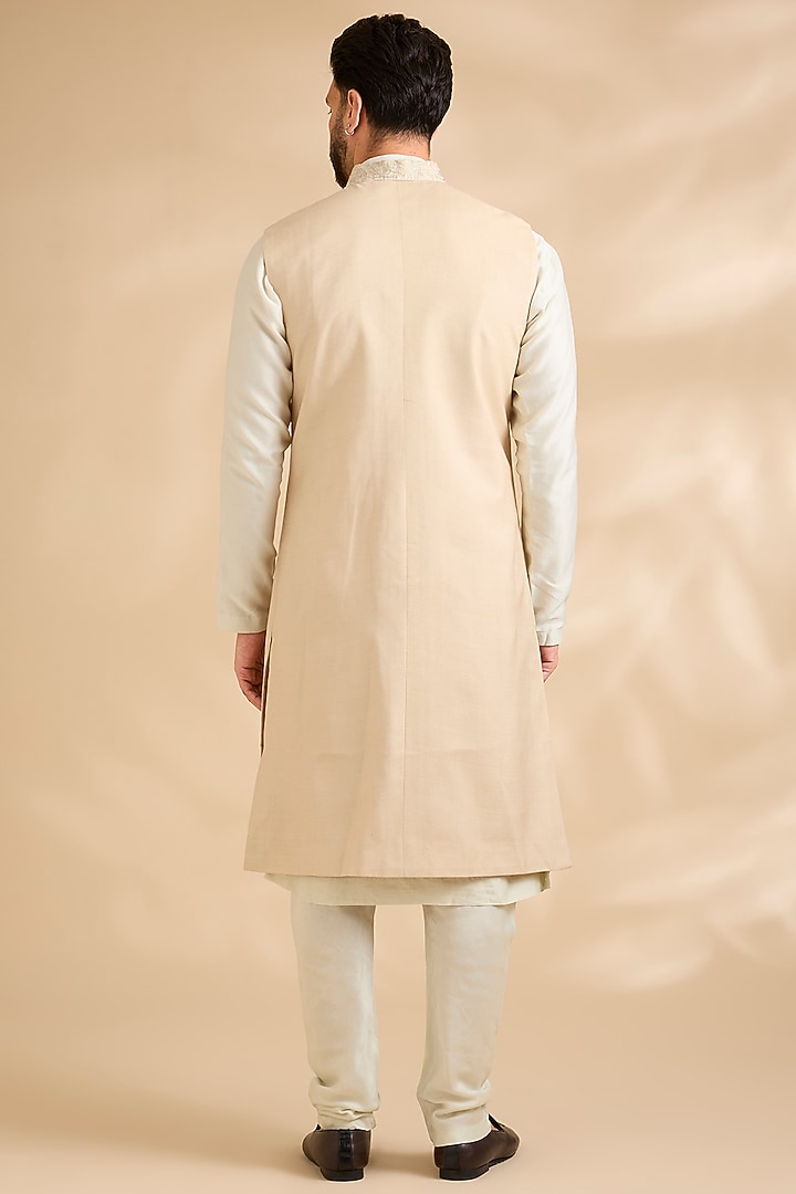 Beige Raw Silk Embroidered Groom Sherwani Set by Amit Behki at Pernia's Pop Up Shop