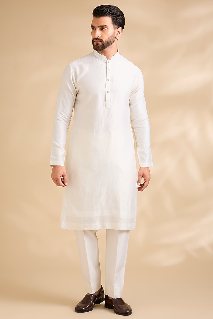 Cream Raw Silk Embroidered Groom Sherwani Set by Amit Behki at Pernia's Pop Up Shop