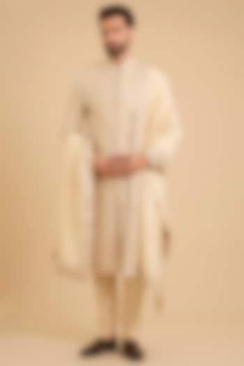 Beige Silk Groom Sherwani Set by Amit Behki at Pernia's Pop Up Shop