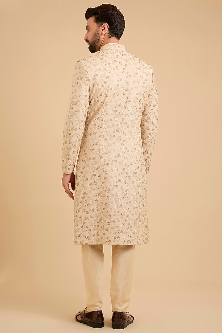 Beige Silk Groom Sherwani Set by Amit Behki at Pernia's Pop Up Shop