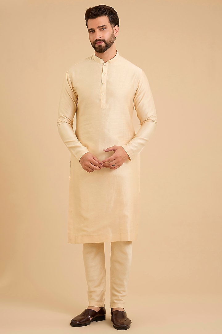 Beige Silk Groom Sherwani Set by Amit Behki at Pernia's Pop Up Shop