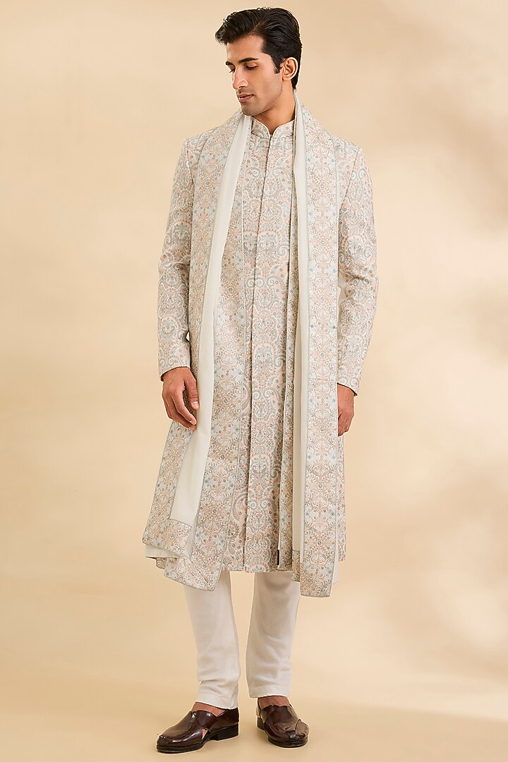 Ivory Silk Groom Sherwani Set by Amit Behki at Pernia's Pop Up Shop