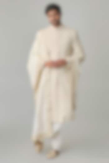 Ivory Silk Hand Embroidered Groom Sherwani Set by Amit Behki at Pernia's Pop Up Shop