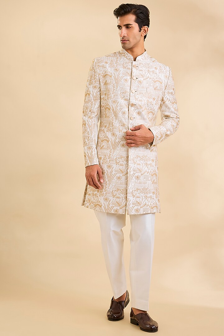 Ivory Silk Groom Sherwani Set by Amit Behki at Pernia's Pop Up Shop
