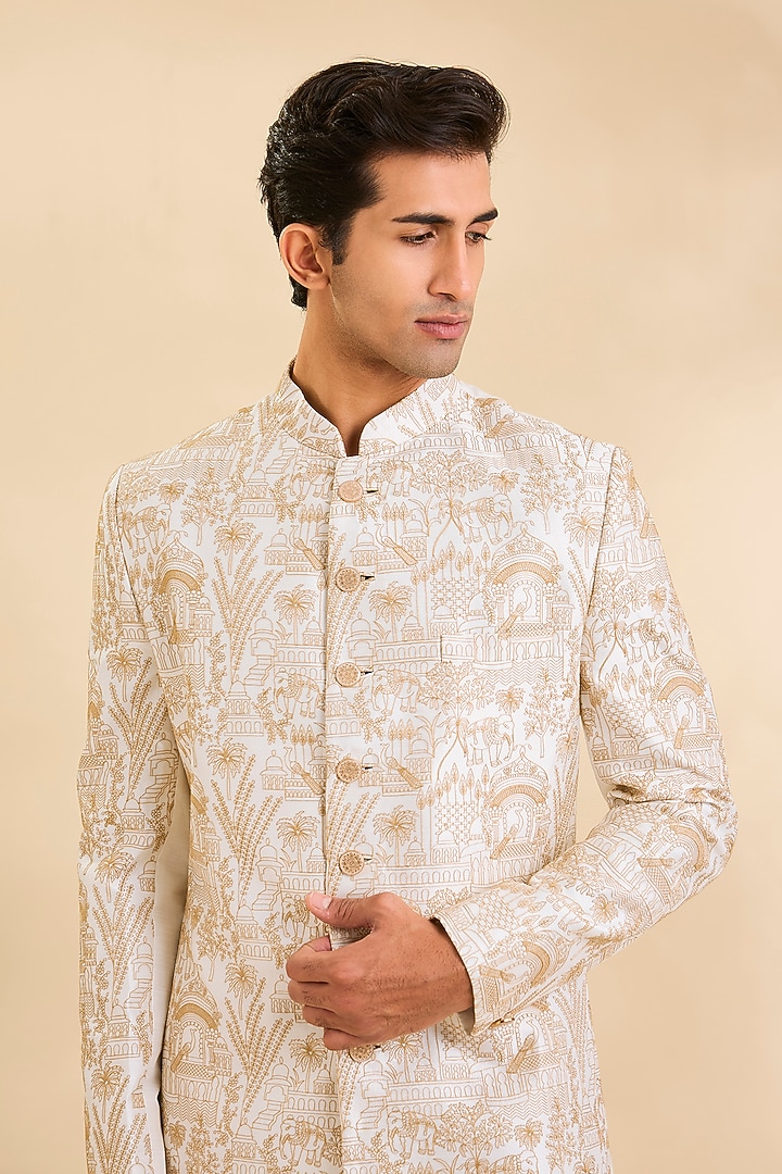 Ivory Silk Groom Sherwani Set by Amit Behki at Pernia's Pop Up Shop