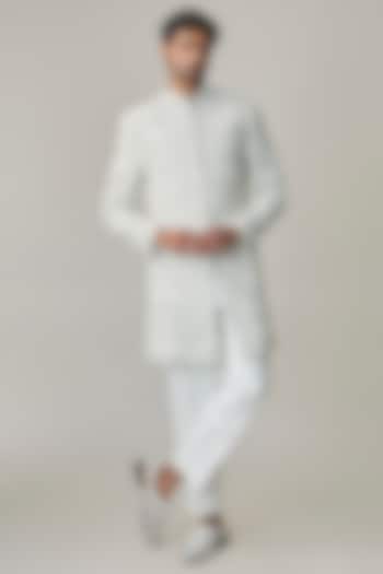 Light Sage Green Silk Hand Embroidered Groom Sherwani Set by Amit Behki at Pernia's Pop Up Shop