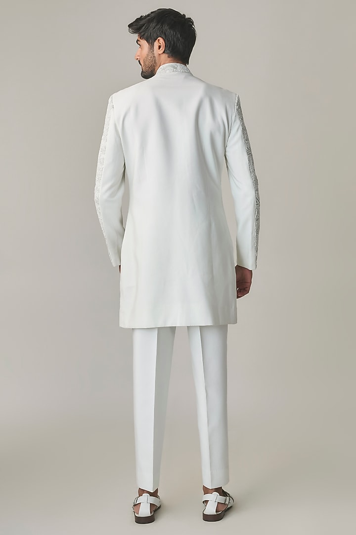 Light Sage Green Silk Hand Embroidered Groom Sherwani Set by Amit Behki at Pernia's Pop Up Shop