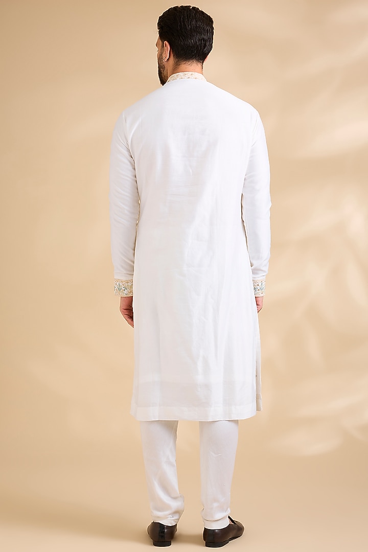 Ivory Raw Silk Embroidered Groom Sherwani Set by Amit Behki at Pernia's Pop Up Shop