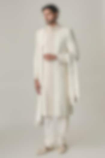 Ivory Silk Hand Embroidered Groom Sherwani Set by Amit Behki at Pernia's Pop Up Shop