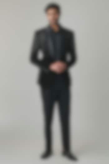 Black Velvet Hand Embroidered Tuxedo Set by Amit Behki at Pernia's Pop Up Shop