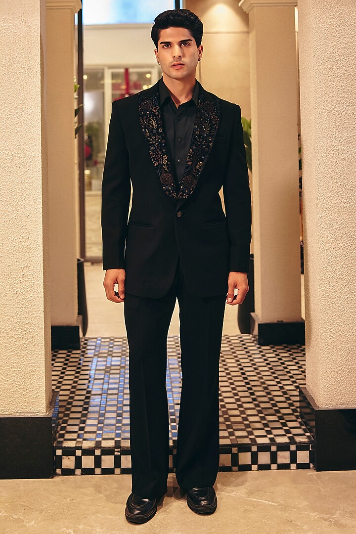 Black Italian Suiting Blazer Set by Amit Behki at Pernia's Pop Up Shop