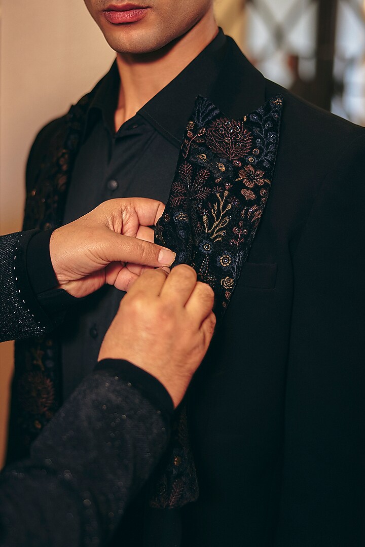 Black Italian Suiting Blazer Set by Amit Behki at Pernia's Pop Up Shop