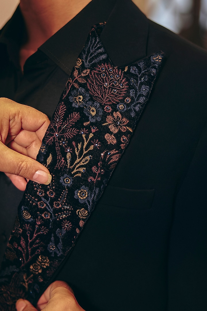 Black Italian Suiting Blazer Set by Amit Behki at Pernia's Pop Up Shop