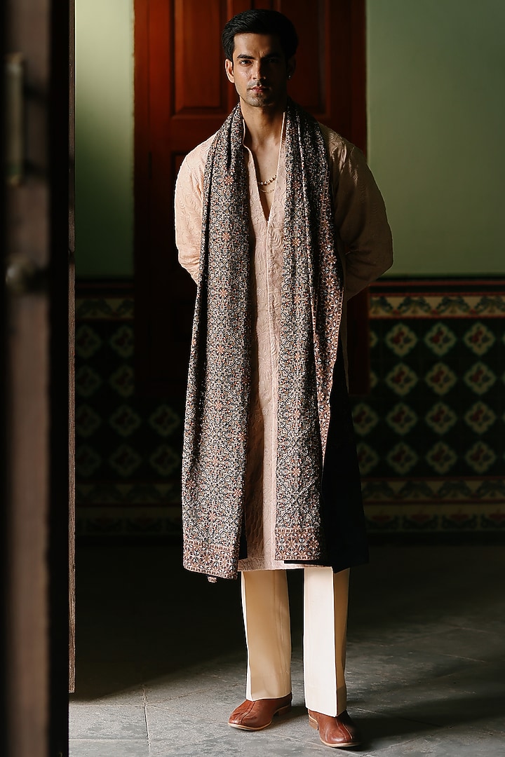 Brown Georgette Aari Work Stole by Amit Behki at Pernia's Pop Up Shop
