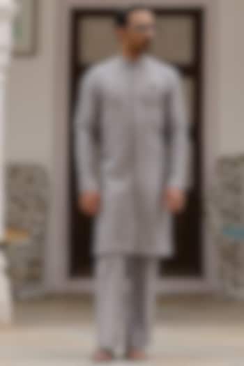 Grey Silk Embroidered Kurta Set by Amit Behki at Pernia's Pop Up Shop
