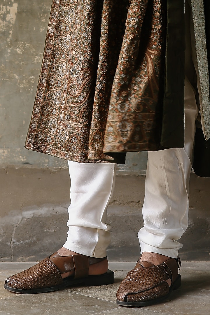Mint Green Silk Hand Embroidered Groom Sherwani Set by Amit Behki at Pernia's Pop Up Shop