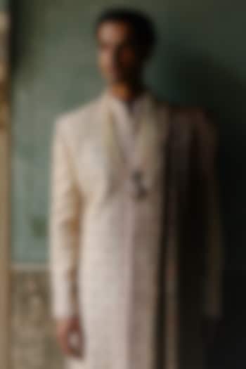 Brown Georgette Hand Embroidered Stole by Amit Behki at Pernia's Pop Up Shop