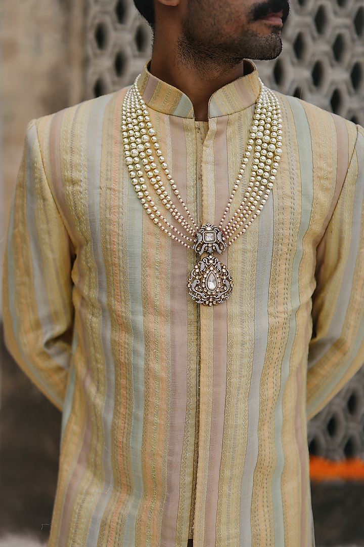 Lemon-Colored Silk Hand Groom Indowestern Set by Amit Behki at Pernia's Pop Up Shop
