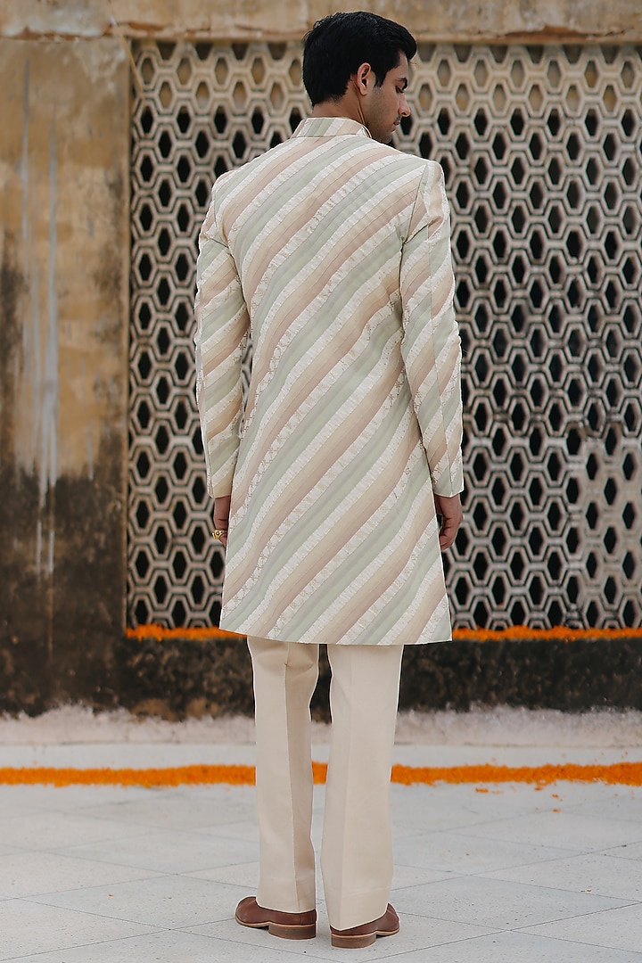 Ivory Silk Hand Embroidered Groom Indowestern Set by Amit Behki at Pernia's Pop Up Shop