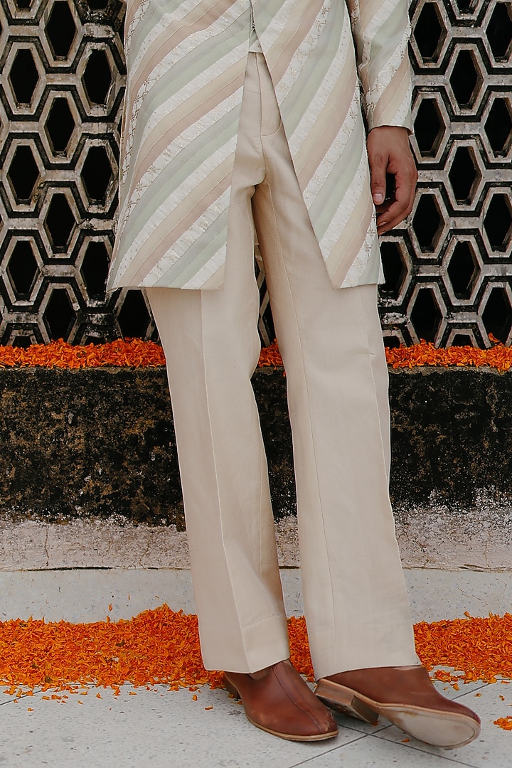 Ivory Silk Hand Embroidered Groom Indowestern Set by Amit Behki at Pernia's Pop Up Shop