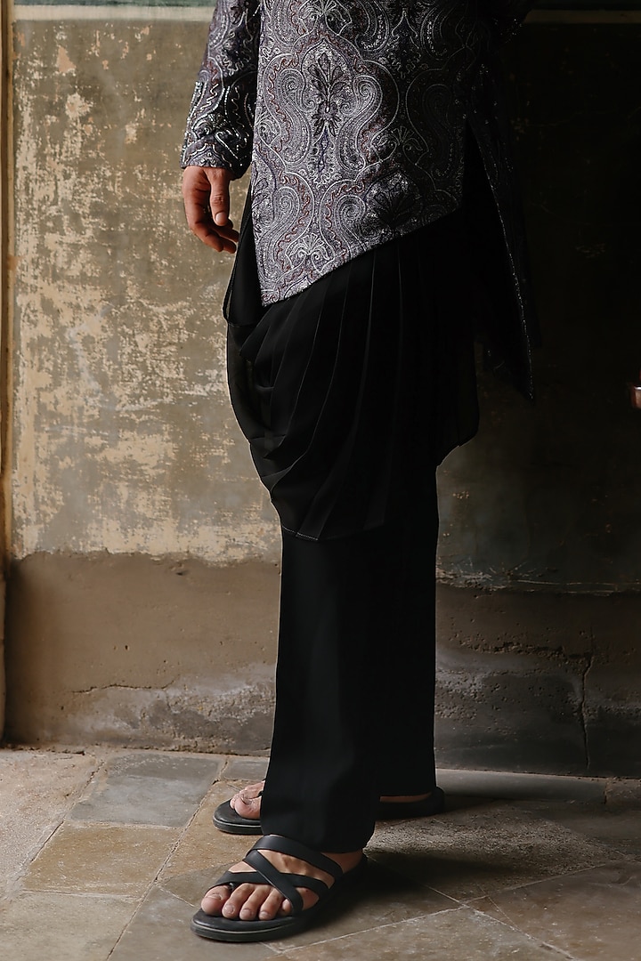 Charcoal Silk Handpainted & Hand Embroidered Kurta Set by Amit Behki at Pernia's Pop Up Shop
