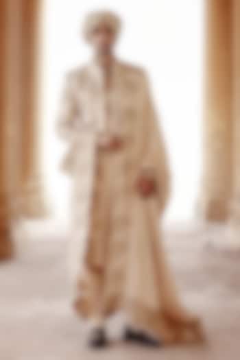 Ivory Raw Silk Hand Embroidered Stole by Amit Behki at Pernia's Pop Up Shop