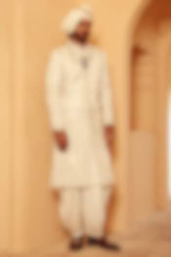 Ivory Raw Silk Hand Embroidered Groom Sherwani Set by Amit Behki at Pernia's Pop Up Shop