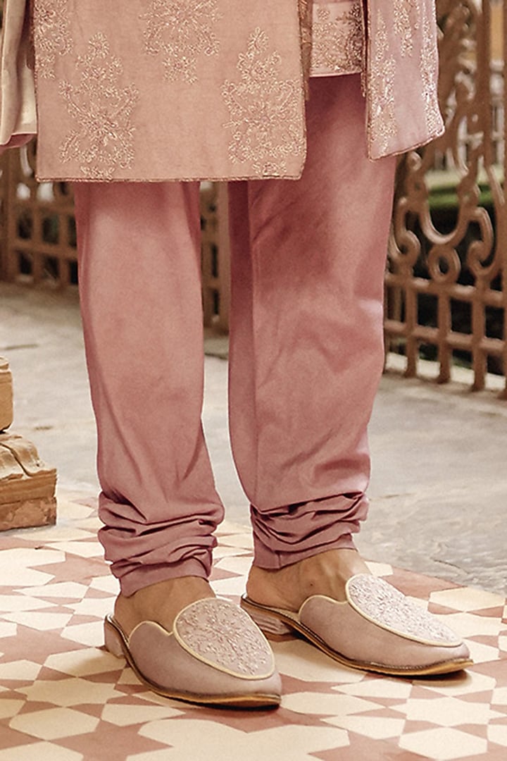 Dusty Rose Raw Silk Hand Embroidered Groom Indowestern Set by Amit Behki at Pernia's Pop Up Shop