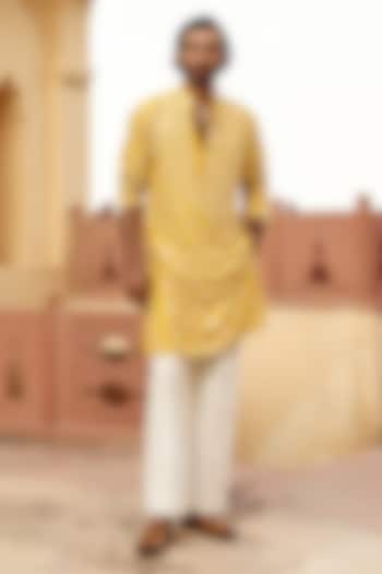 Yellow Raw Silk Embellished Kurta Set by Amit Behki at Pernia's Pop Up Shop