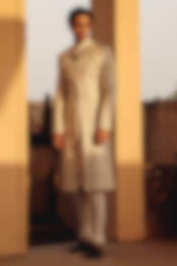 Ivory Raw Silk Hand Embroidered Groom Sherwani Set by Amit Behki at Pernia's Pop Up Shop