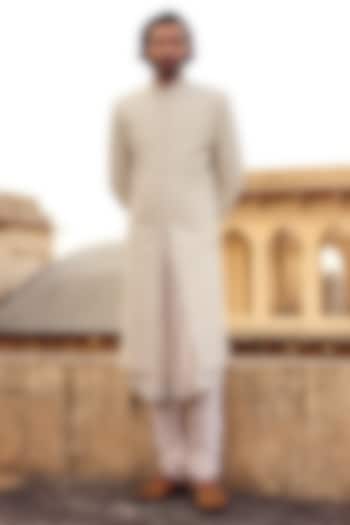 Ivory Pashmina Hand Embroidered Groom Sherwani Set by Amit Behki at Pernia's Pop Up Shop