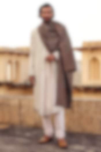 Brown Pashmina Hand Embroidered Stole by Amit Behki at Pernia's Pop Up Shop