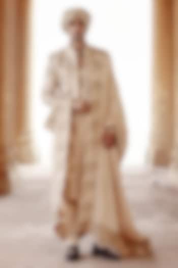 Ivory Raw Silk Hand Embroidered Groom Sherwani Set by Amit Behki at Pernia's Pop Up Shop