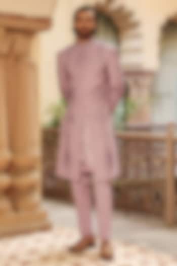 Dusty Rose Mauve Raw Silk Embellished Groom Indowestern Set by Amit Behki at Pernia's Pop Up Shop