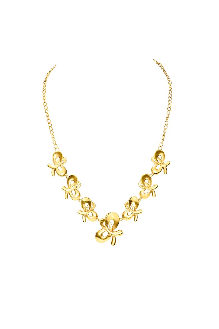 Gold Finish Ribbon Dance Necklace by Ambar House