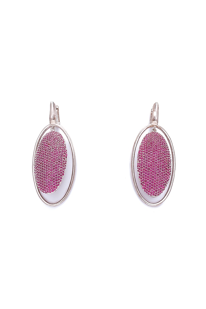 White Finish Zircon & Ruby Synthetic Stone Dangler Earrings by Ambar House
