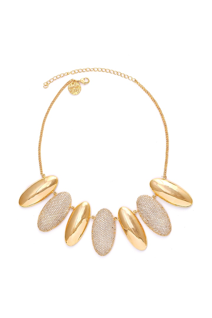 Gold Finish Zircon Necklace by Ambar House