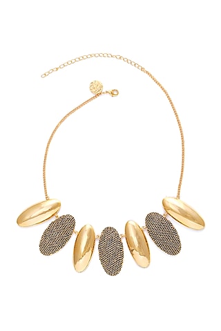 Gold Finish Zircon Necklace by Ambar House